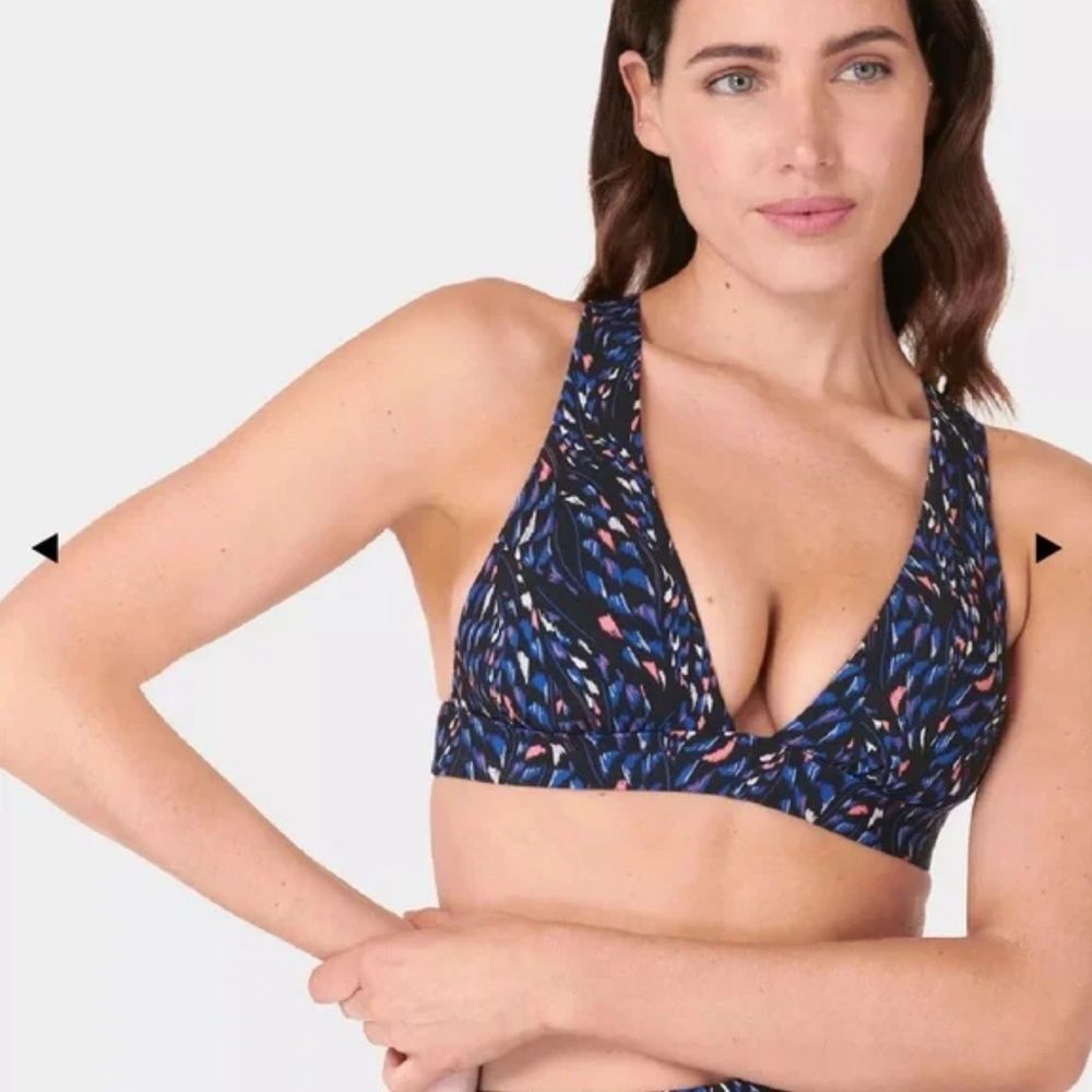 NWOT Sweaty Betty Peninsula Xtra Life Bikini Top in Black Blue US 10